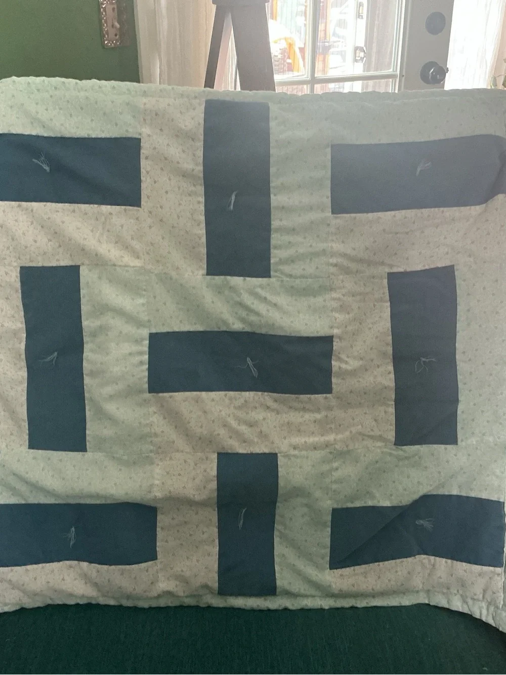 Patchwork Cotton Quilt in Light Green and Teal